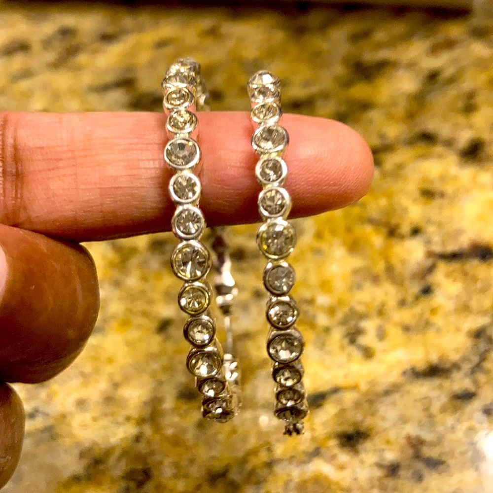 Silver Rhinestone Hoop Earrings